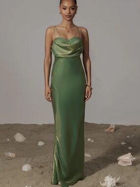 Green Satin Cowl Neck Slip Dress - Jlux label visions of you dress NWT